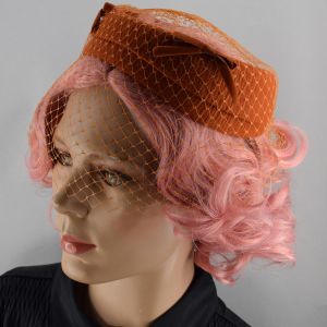 Terra Cotta Orange Vintage 60s Ringlet Hat with Net Veil