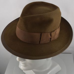 Olive Brown Stetson Medalist Three Way Vintage 40s Fedora Hat with Wide Brim 