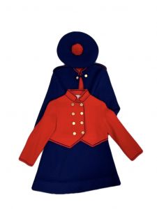 Piccolino Vintage Gino Paoli 3PC Dress Cape Hat Set Girls 4T Red Blue Acrylic 60s - Fashionconstellate.com