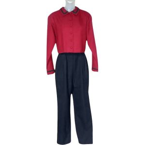 1980s Jumpsuit With Cropped Jacket VFG Spring & Fall Outfit, Navy & Wine - Fashionconstellate.com