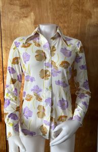 1970s purple floral print blouse 