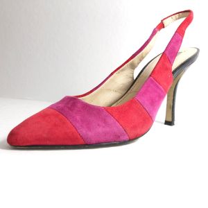 Anne Klein Color Block Suede Red + Hot Pink 3 7/8” Stiletto Heel  - Fashionconstellate.com