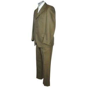 Vintage 1960s Mens Shiny Suit Green Wool w Blue Pinstripe Tailor Craft Size M - Fashionconstellate.com