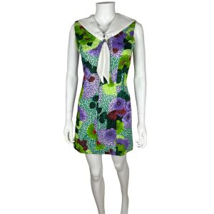 Vintage 1960s Mod Mini Dress Floral Pattern Flair Fashions Size L