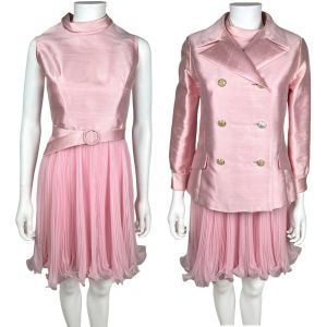 Vintage 1960s Pink Dress and Jacket Pleated Chiffon Skirt Size S