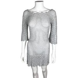 Vintage 1960s Mini Dress Silver Knit GoGo Discotheque Size M - Fashionconstellate.com