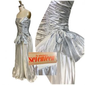 Vtg Nadine 70s Prom Queen Strapless  Metallic Silver/White  NWT S Maxi Elegant