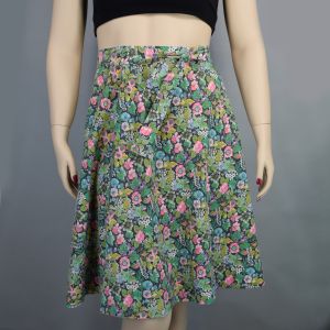 Pink Green & White Floral Print Vintage 80s/90s Wrap Skirt S M