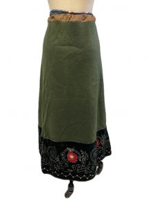 Antique Green Felted Wool Skirt Floral Embroidered Hem Victorian S-L - Fashionconstellate.com