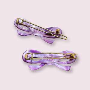 Vintage French Bow Barrettes in Pearlescant Purple, Pair, Deadstock  - Fashionconstellate.com