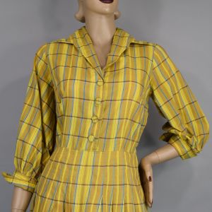 Yellow Plaid Full Skirt Vintage 50s Shirtwaist Dress M - Fashionconstellate.com