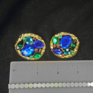 1980s Big Clip Earrings Blue & Green Rhinestone Clipons - Nostalgiacore - Fashionconstellate.com