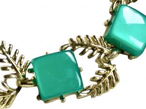 Vintage Signed Coro Green Moonglow Lucite Squares Bracelet & Necklace Set 50s - Fashionconstellate.com
