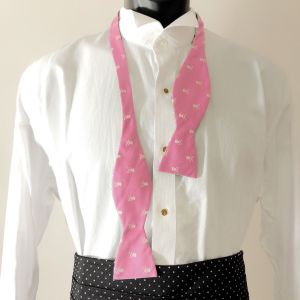Countess Mara Hand Made Silk Reversible Bow Tie ~ Pink Skull + Crossbones / Pink, Blue, Green Stripe - Fashionconstellate.com