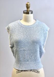 Vintage Angora Wool Blend Knit Cropped Vest Heidi Womens M 1980s Blue Fairy Kei 