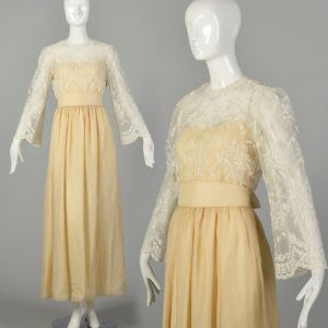 Small 1970s William Pearson Dress Bohemian Bell Sleeve Bridal Wedding