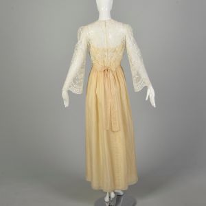 Small 1970s William Pearson Dress Bohemian Bell Sleeve Bridal Wedding - Fashionconstellate.com