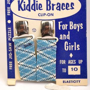1950s Childrens Suspenders Braces Vintage 50s Kids Kiddie Braces Clip On Unisex Baby Blue White  - Fashionconstellate.com