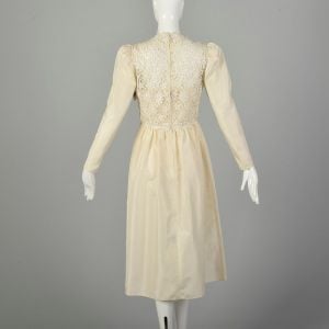 Small 1970s Rizkallah Dress Cream Modest Lace Prom Wedding - Fashionconstellate.com