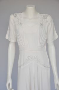 1940s white rayon beaded maxi dress M/L - Fashionconstellate.com