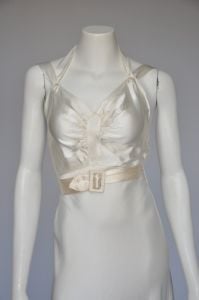 1930s ivory satin halter wedding dress with belt XS - Fashionconstellate.com
