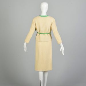 Medium 1960s Off White Boucle` Skirt Suit Trimmed Jacket AS IS - Fashionconstellate.com