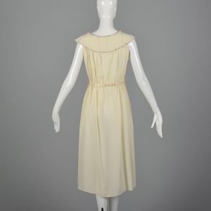 1930s Silk Nightgown Drawstring Ribbon Waist Cream Lounge Sleepwear Boudoir Lingerie - Fashionconstellate.com