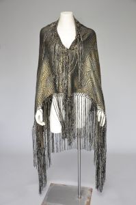 antique 1920s gold lame art deco shawl with fringe  - Fashionconstellate.com