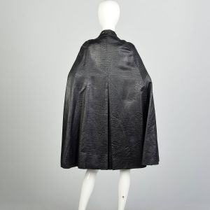 OSFM 1970s Black Animal Print Cape Vegan Leather Goth Cloak Attached Neck Tie  - Fashionconstellate.com