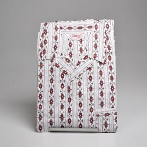 XS 1950s Deadstock Sanforized Cotton Red Stripe Pajamas Blue Print Long Sleeve Loungewear  - Fashionconstellate.com