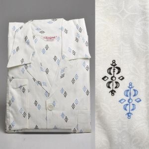 XS 1950s Sanforized Cotton Rockabilly Pajamas Blue Print Long Sleeve Loungewear 