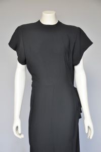1940s black rayon dress with side bow tie M/L - Fashionconstellate.com