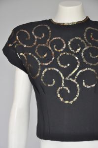 1940s black rayon blouse with swirling sequins XS/S - Fashionconstellate.com