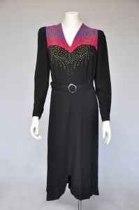 1940s colorblock studded dress M/L