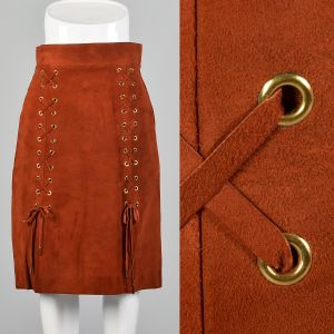 Small 1970s Via Veneto Skirt Leather Suede 