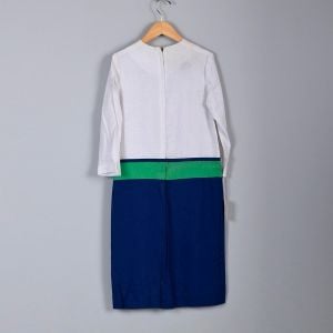 1960s Deadstock Girls Mod Shift Dress Twiggy Color Block White Blue Green Children's 60s Vintage - Fashionconstellate.com