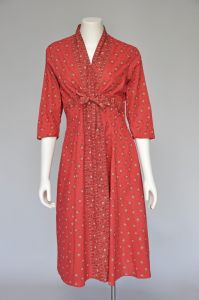 1950s red cotton Indian print dress S/M
