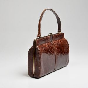 1950s Genuine Lizard Top Handle Purse Brown Exotic Leather Handbag Boho Bag - Fashionconstellate.com
