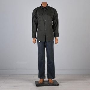 XL 1960s Mens Work Shirt Gray Green Twill Long Sleeve Button Down Industrial Workwear - Fashionconstellate.com