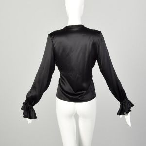 Medium 1990s Black Silk Blouse Yves Saint Laurent Rive Gauche Ruffle Top  - Fashionconstellate.com