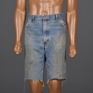 Medium 36 1980s Mens Jean Shorts Distressed Denim Summer Cutoffs 