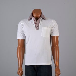 Medium 1970s Mens Shirt Striped Collar Pullover Chest Pocket - Fashionconstellate.com