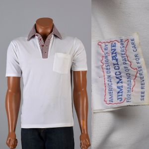 Medium 1970s Mens Shirt Striped Collar Pullover Chest Pocket