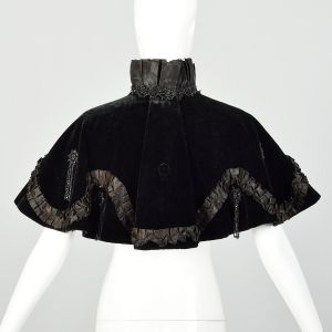 1900s Capelet Black Velvet Victorian Silk Lining As Is - Fashionconstellate.com