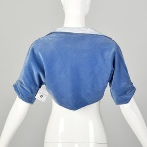 XS 1950s Blue Velvet Shrug Periwinkle Bolero Cropped Jacket - Fashionconstellate.com