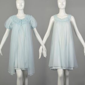 Small 1960s Nightgown Chiffon Robe Peignoir Babydoll Boudoir Vintage Lingerie 