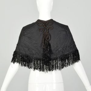 XXS 1800s Capelet Victorian Silk Black Fringe As Is - Fashionconstellate.com
