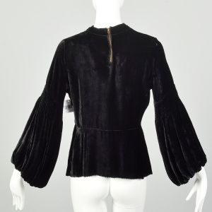 Medium 1930s Shirt Black Silk Velvet Bishop Sleeves - Fashionconstellate.com