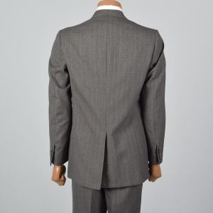 Medium 1960s 38R Brown Stripe Suit Convertible Pocket Single Vent Jacket Flat Front Straight Pants - Fashionconstellate.com