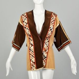 Medium 1970s Jacket Bohemian Hippie Faux Suede Tunic